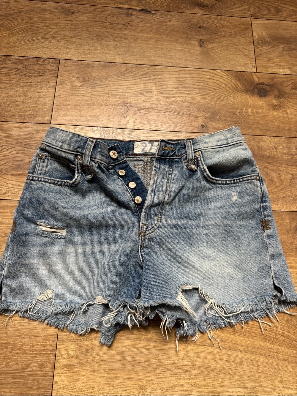 Free People Light Blue Distressed Denim Shorts